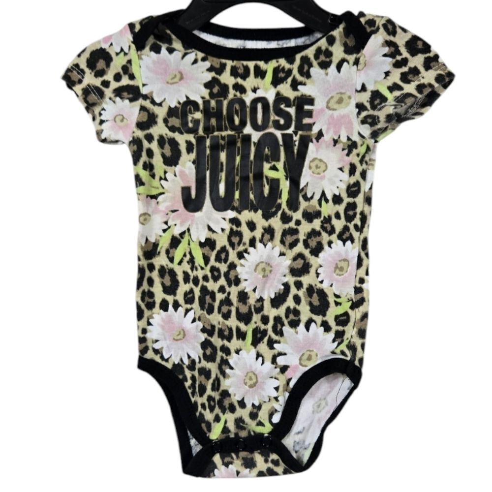 Juicy Couture Baby Girl 3 6M Leopard Floral Bodysuit Pink Designer Onesie Infant